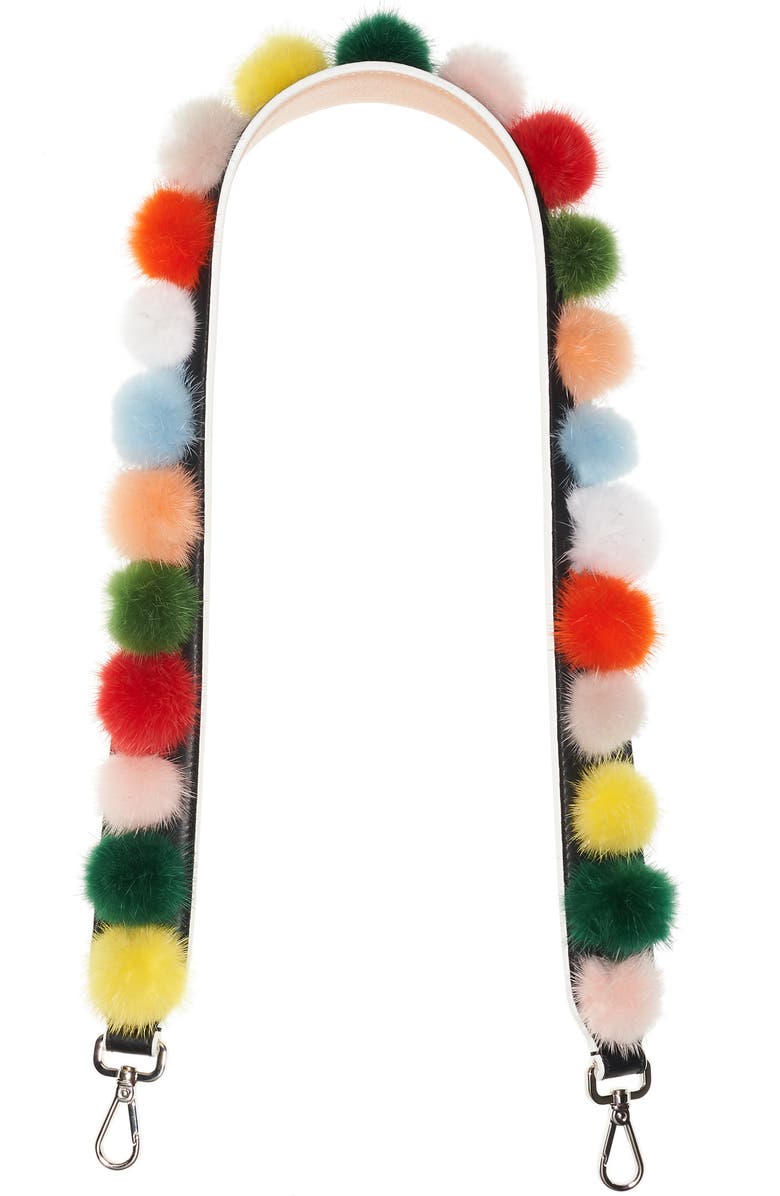 Fendi Pompom Genuine Mink Fur Guitar Bag Strap, Main, color,