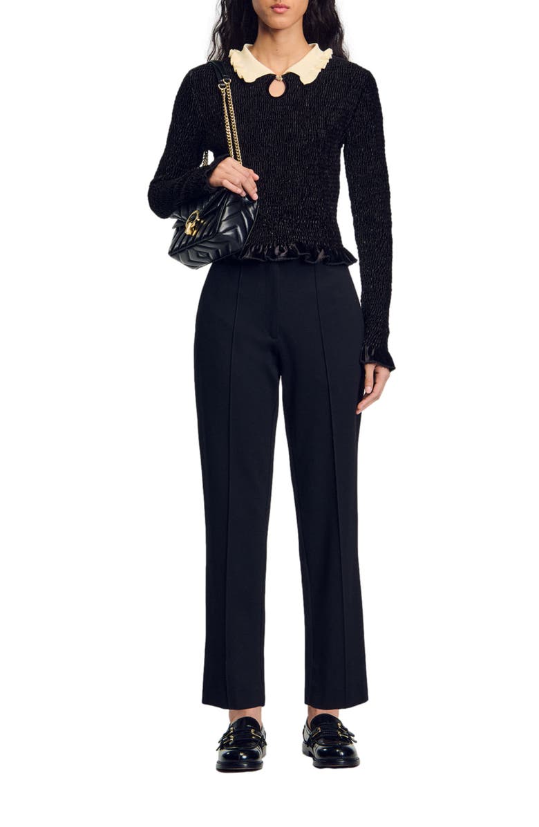 SANDRO Smocked top with contrasting neck, Alternate, color, 