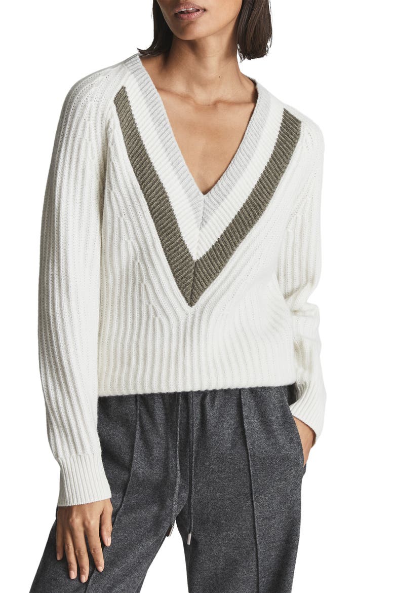 Miley V-Neck Wool & Cotton Blend Sweater, Main, color, CREAM