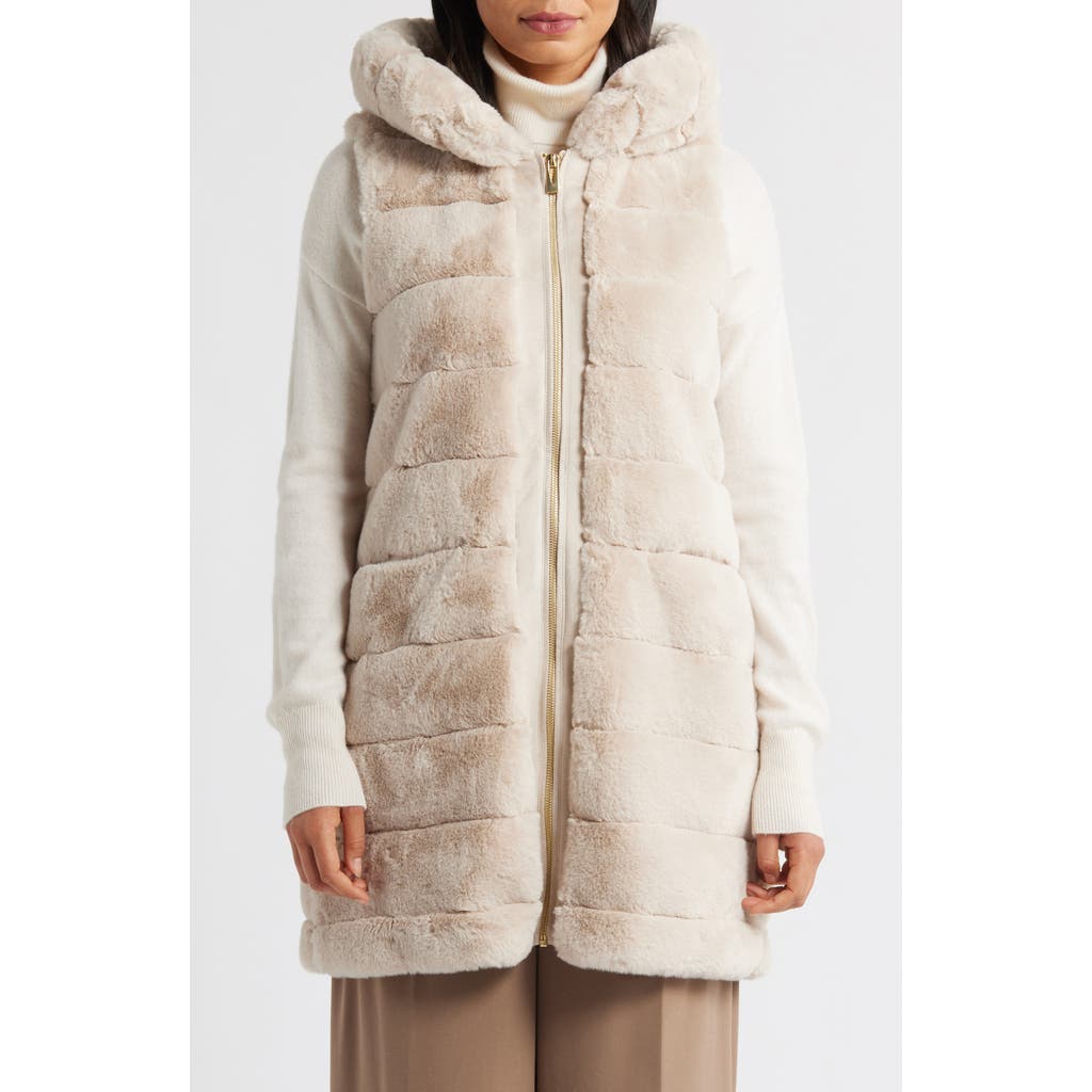Via Spiga Hooded Quilted Faux Fur Vest in Beige  product