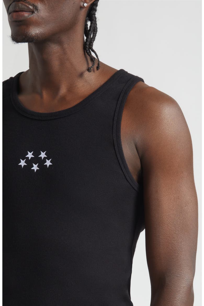 Embroidered Stars Organic Cotton Rib Tank, Alternate, color, BLACK