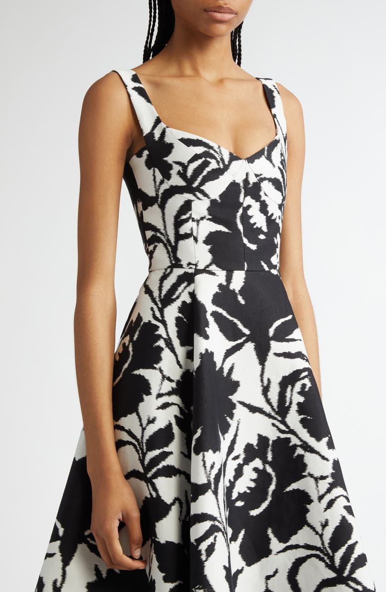 Michael Kors Collection Abstract Floral Print Dance Bustier Dress, Alternate, color, Black/ Optic White