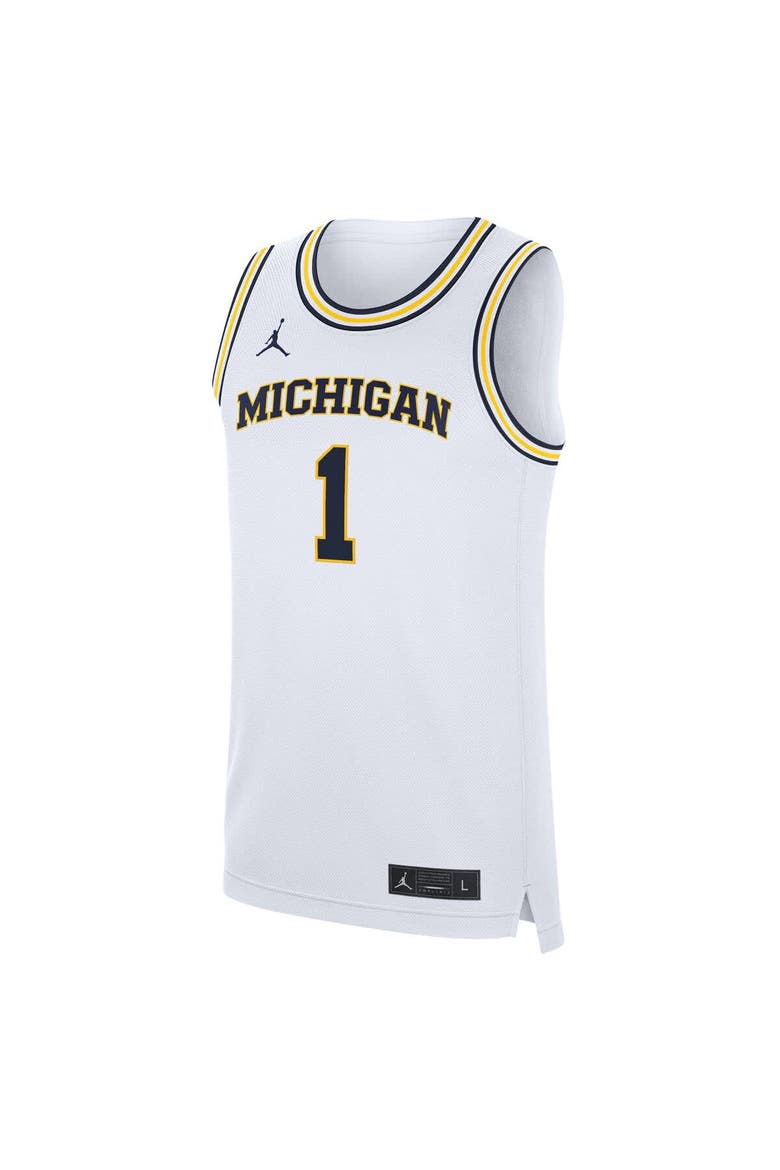 Men's Jordan Brand White Michigan Wolverines Home Replica Basketball Jersey, Alternate, color, White