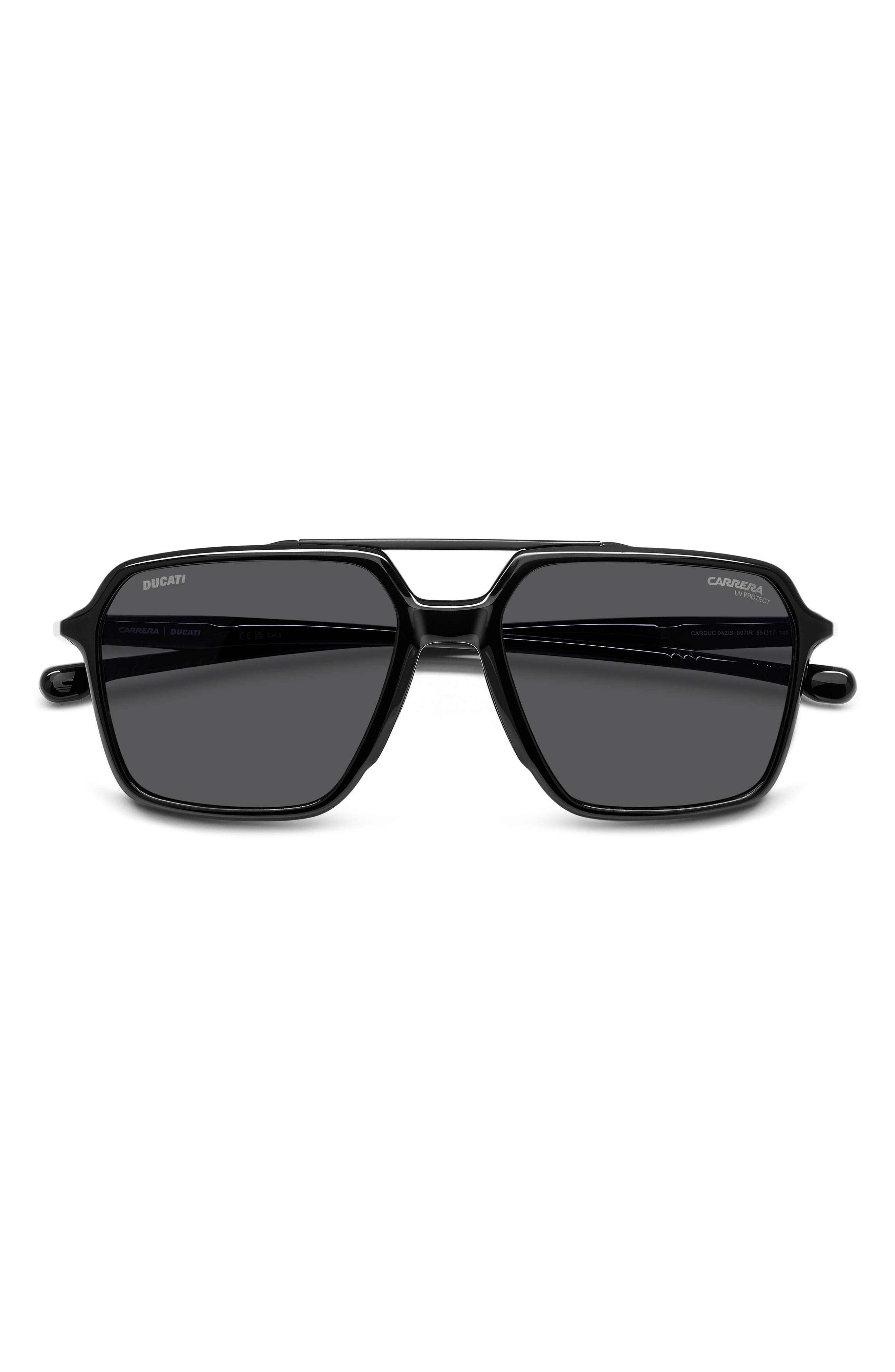 Carrera Eyewear x Ducati 55mm Carduc Rectangle Sunglasses in Black/Grey 