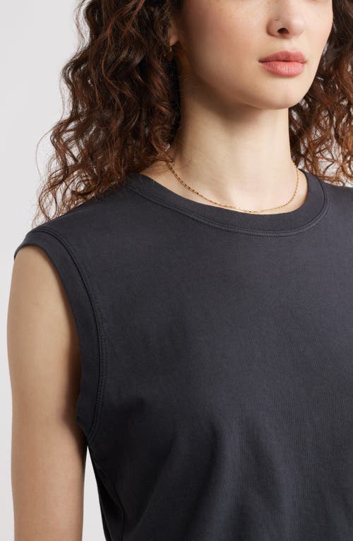 Treasure & Bond Pleat Back Cotton Muscle Tank In Black Jet