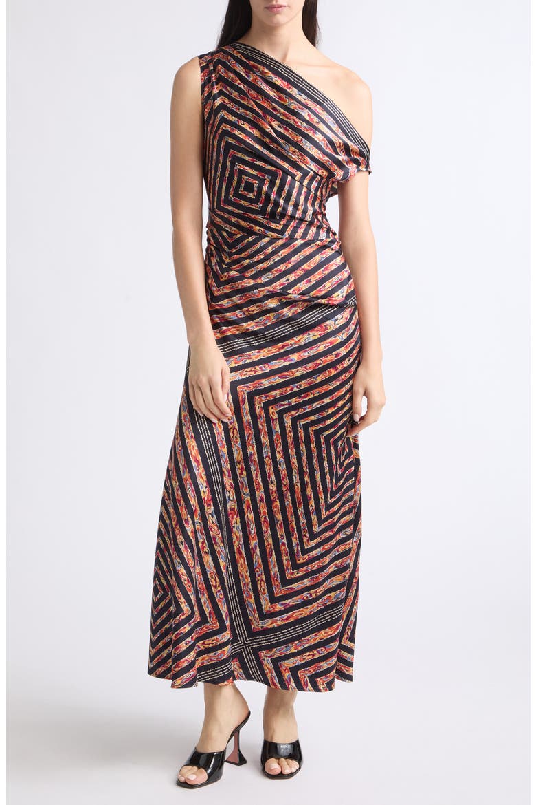 Portia One-Shoulder Stripe Silk Midi Dress, Alternate, color, STUDIO
