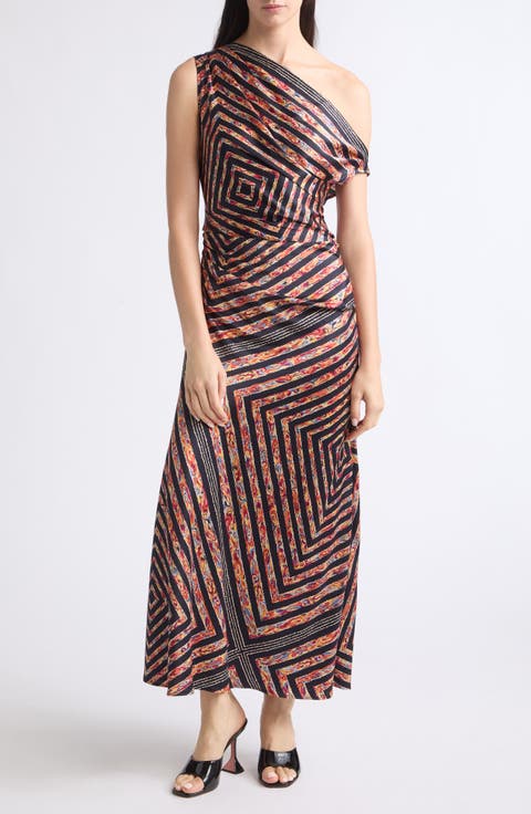 Phara One-Shoulder Stretch Silk Dress