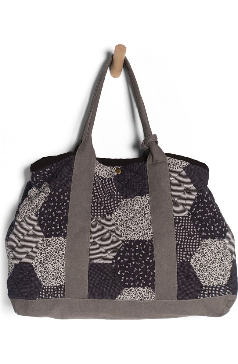 Free People Pippa Patchwork Cotton Tote, Main, color, Blue Combo