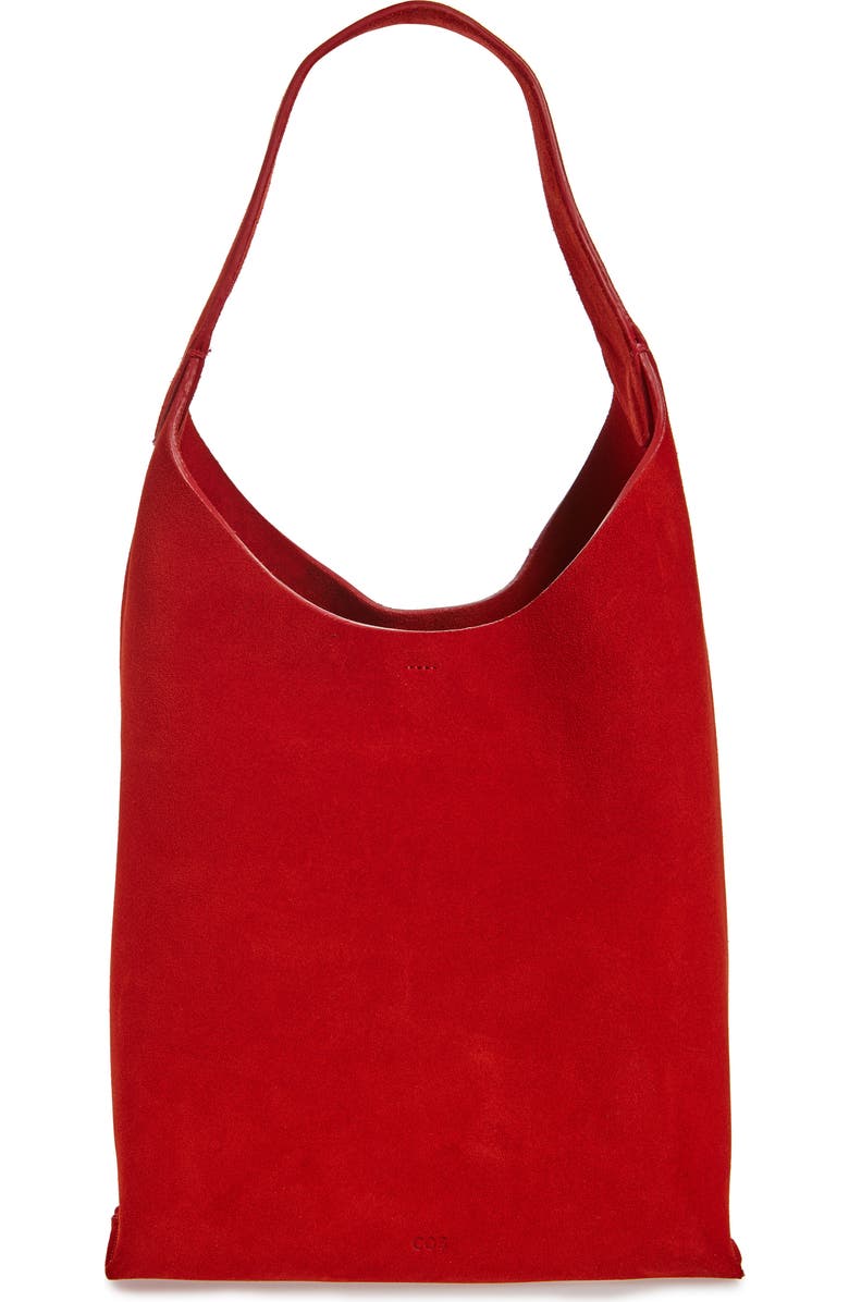 COS Serif Suede Tote with Attached Zip Pouch, Main, color,