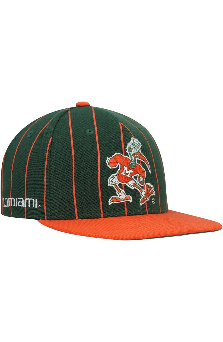 Mitchell & Ness Men's Mitchell & Ness Green Miami Hurricanes Team Pinstripe Snapback Hat, Main, color,