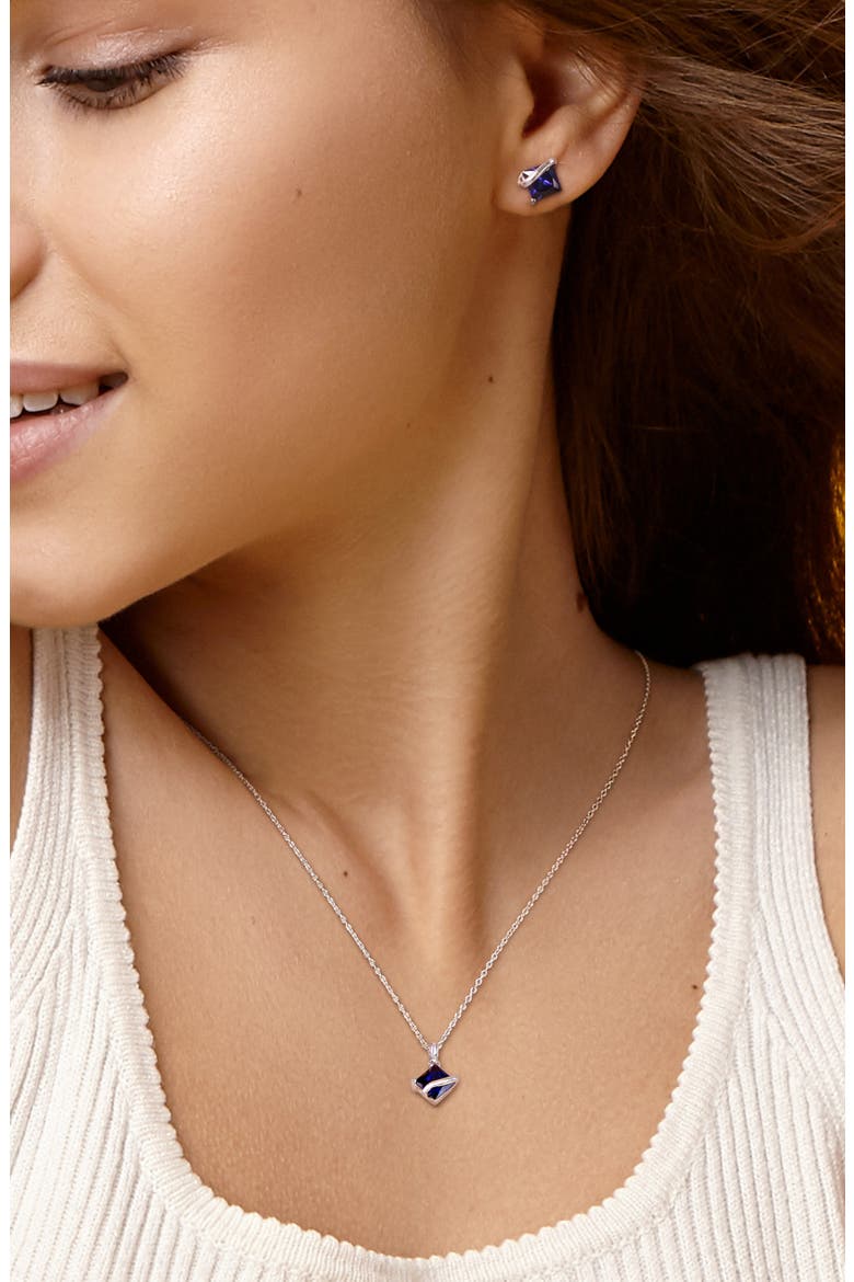 Lab-Grown Blue Sapphire Stud Earrings & Necklace Set, Alternate, color, BLUE