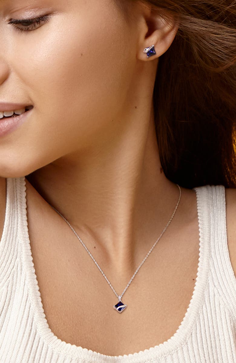 DELMAR Lab-Grown Blue Sapphire Stud Earrings & Necklace Set, Alternate, color, Blue