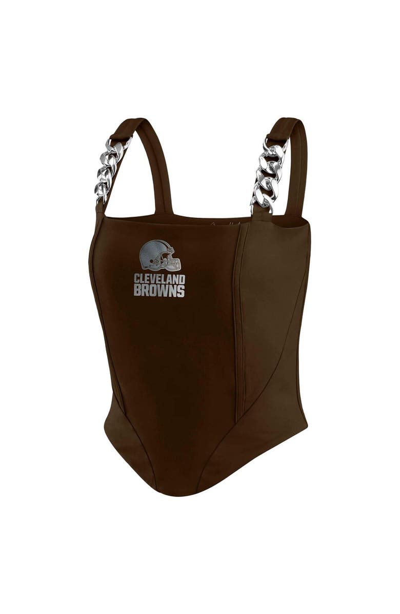 WEAR by Erin Andrews Women's WEAR by Erin Andrews x Gracie Hunt Brown Cleveland Browns Chain Link Corset Top, Alternate, color, 