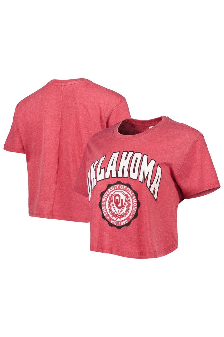 Women's Pressbox Crimson Oklahoma Sooners Edith Vintage Burnout Crop T-Shirt, Main, color, Crimson