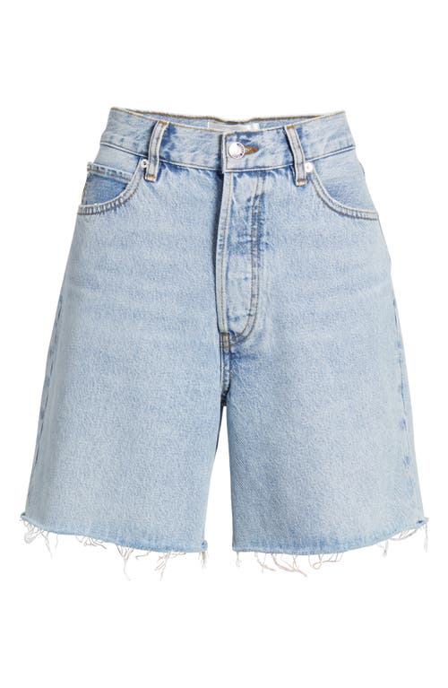 Shop Frame The Timeless Raw Hem Denim Bermuda Shorts In Tricky