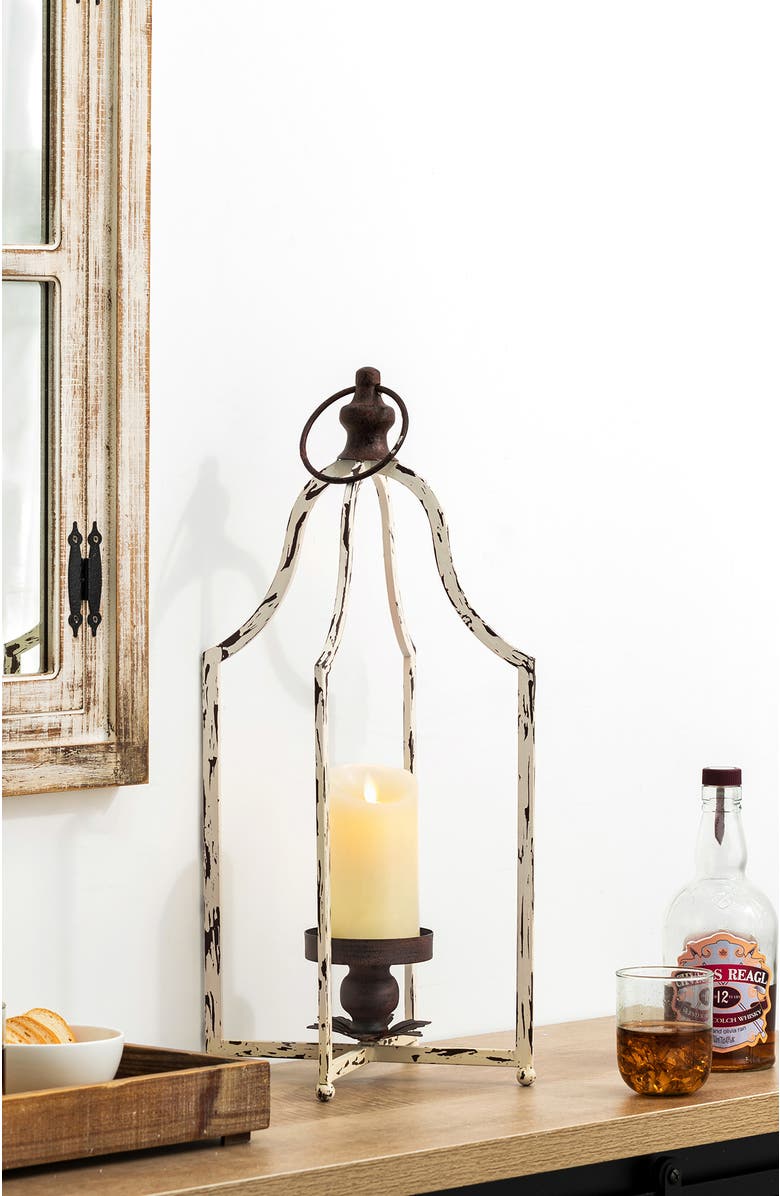 Glitzhome Modern Farmhouse Metal Decorative Lantern Candle Holder, Alternate, color, White