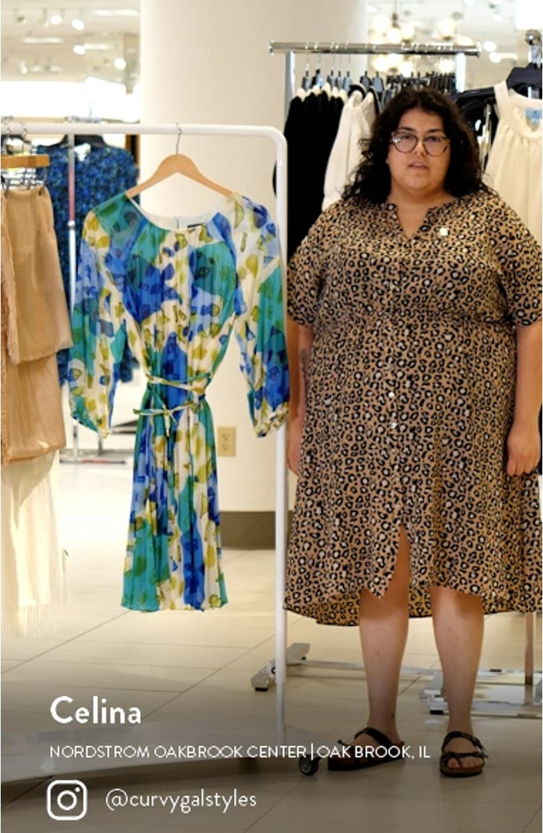 Print Pleated Chiffon Trapeze Dress, sales video thumbnail