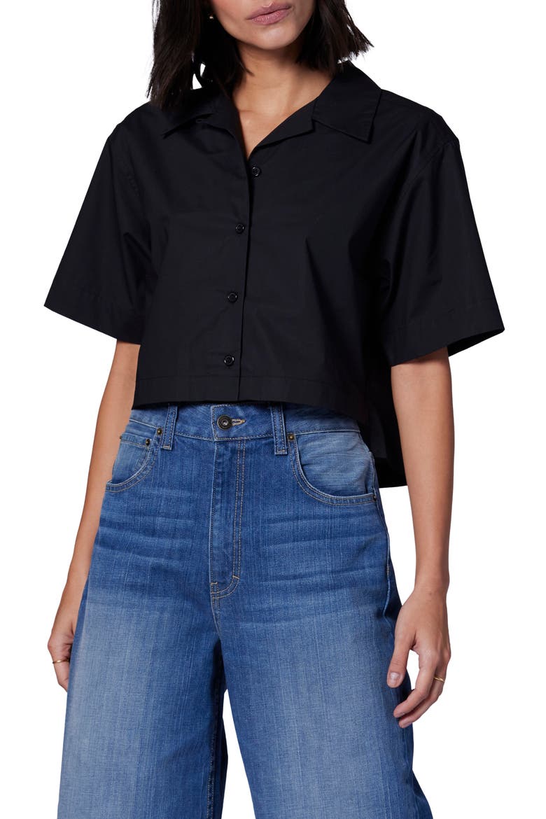 Salma Crop Button-Up Cotton Shirt, Main, color, TRUE BLACK