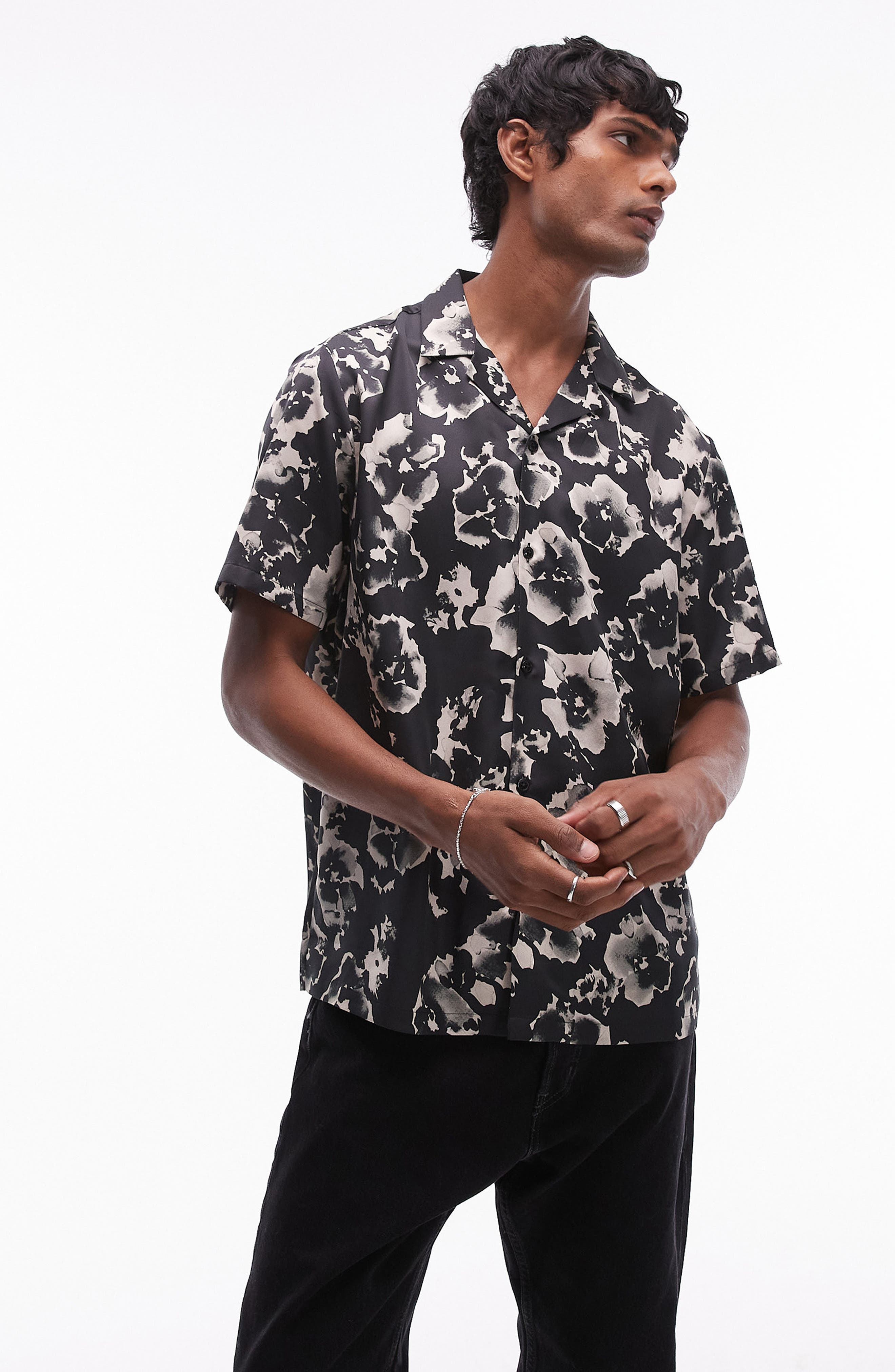 satin black button up