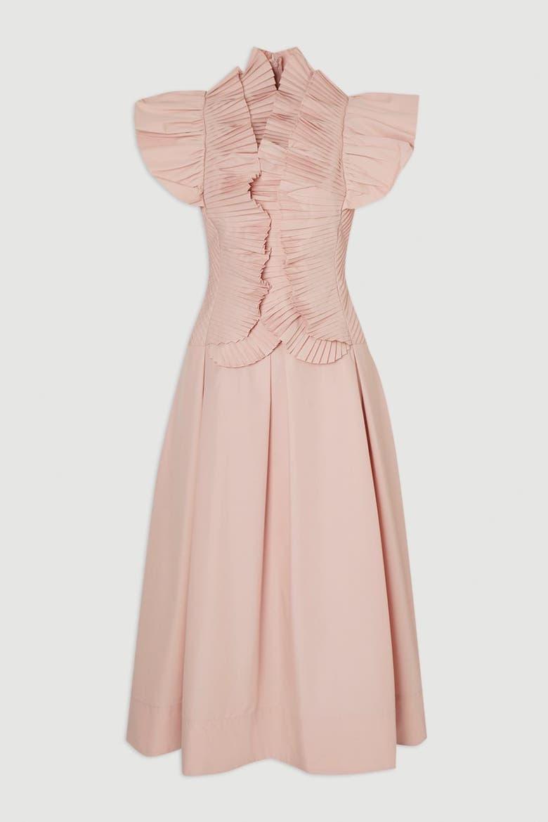 Pleated Ruffle Sleeve Woven Midi Dress, Alternate, color, Blush