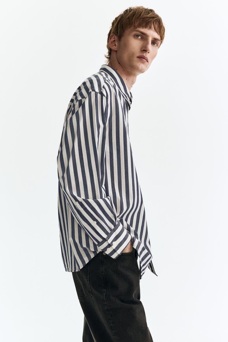 Relaxed Fit Poplin Shirt, Alternate, color, Dark blue/striped