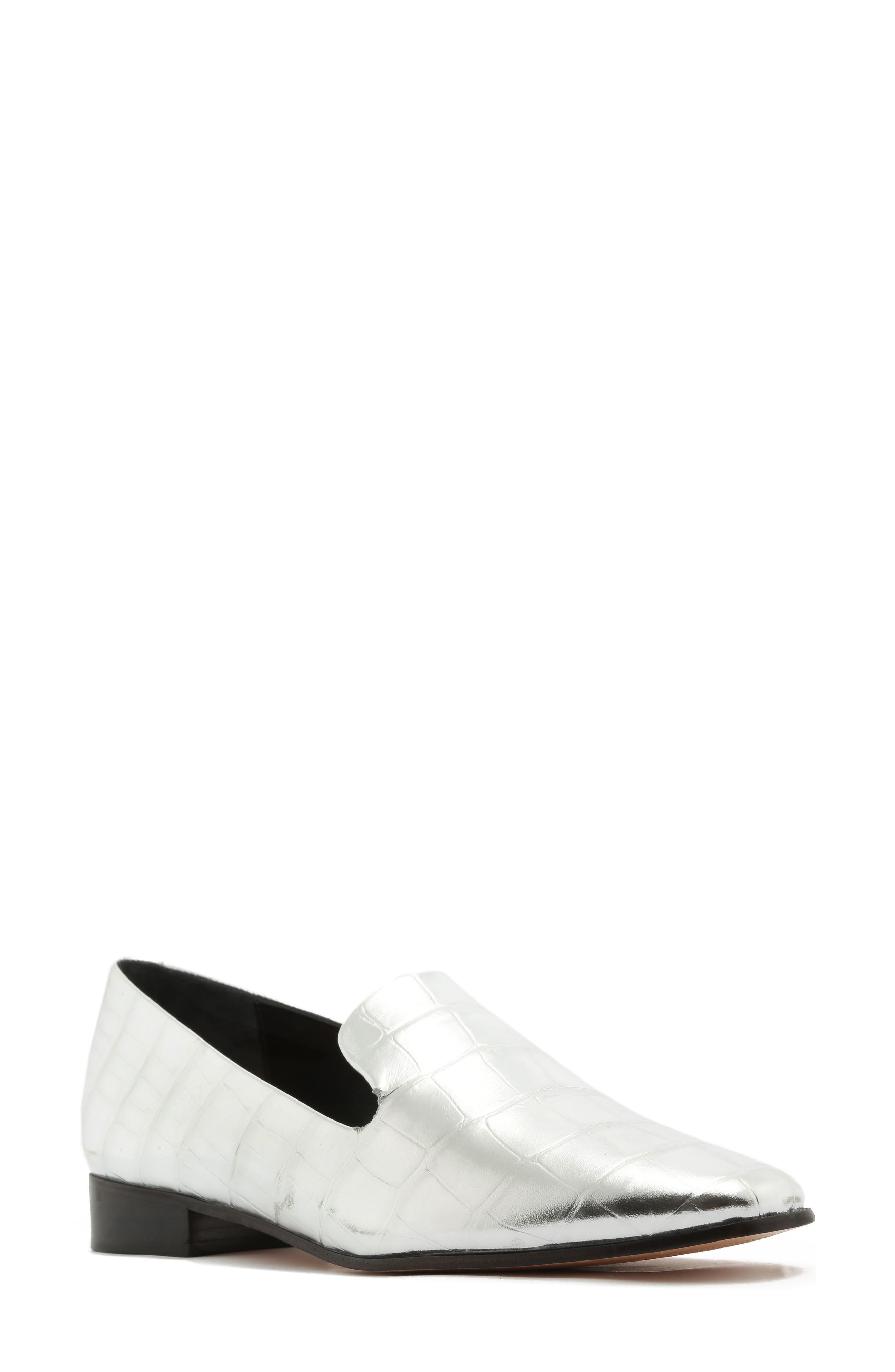 Schutz Flor Croc Embossed Metallic Loafer, Main, color, 