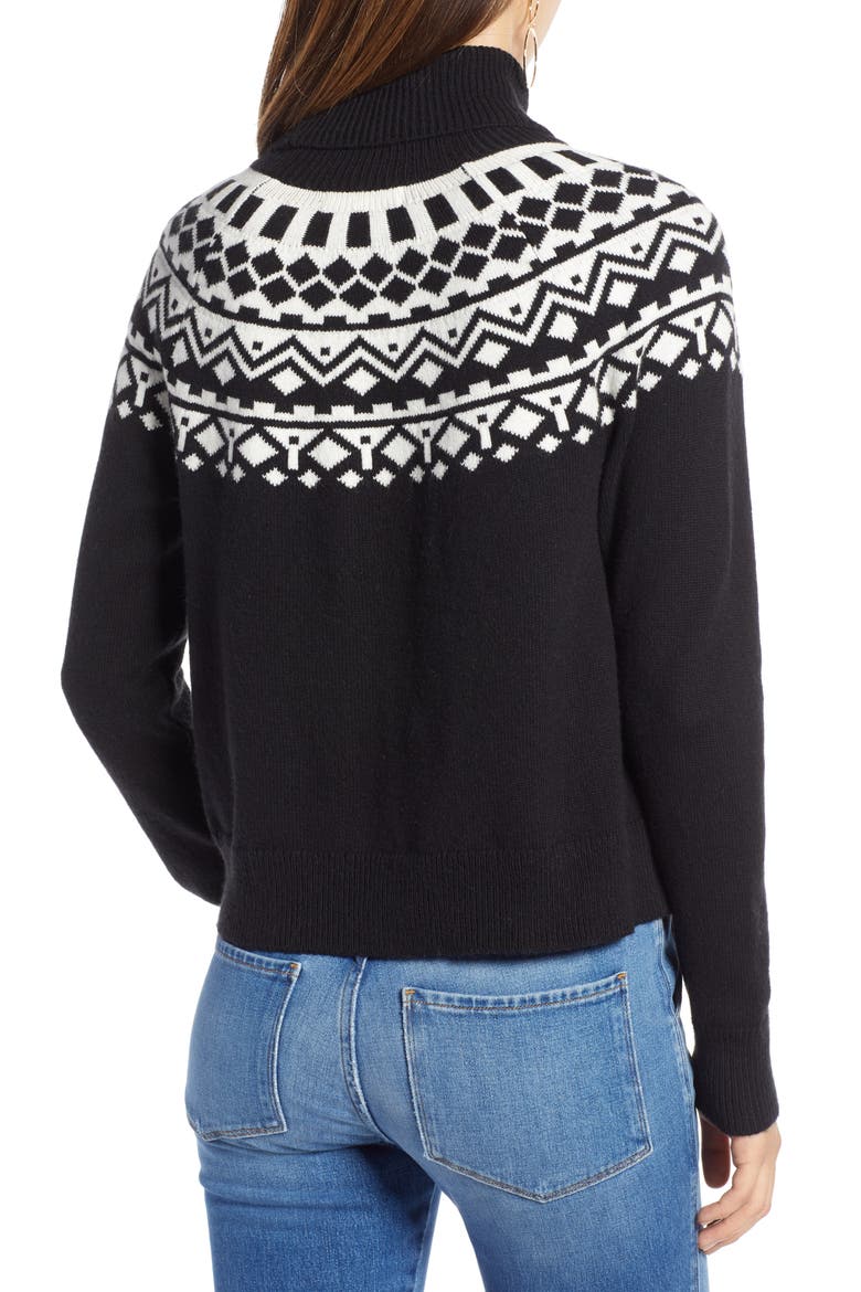 Fair Isle Shrunken Turtleneck Sweater, Alternate, color, BLACK SLOPE SIDE PATTERN