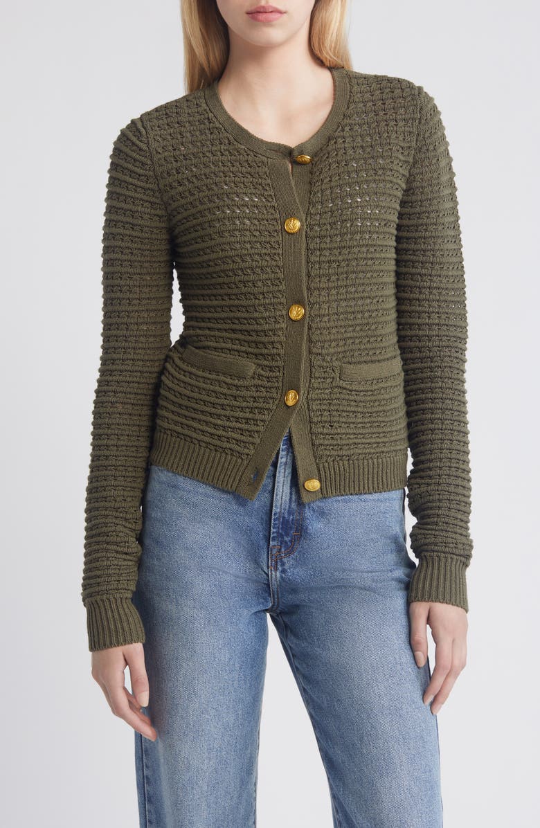 rag & bone Marlee Open Stitch Cardigan, Alternate, color, Army