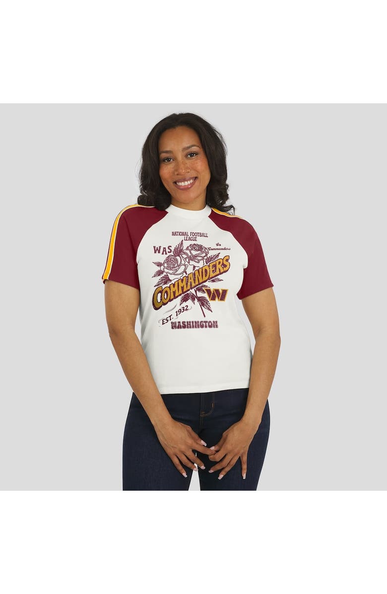 WEAR by Erin Andrews Women's WEAR by Erin Andrews White Washington Commanders Sleeve Stripe Distressed Raglan T-Shirt, Alternate, color, White