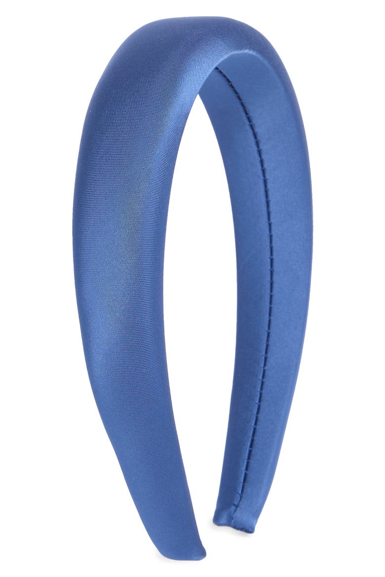 Puff Satin Headband, Main, color, NAVY
