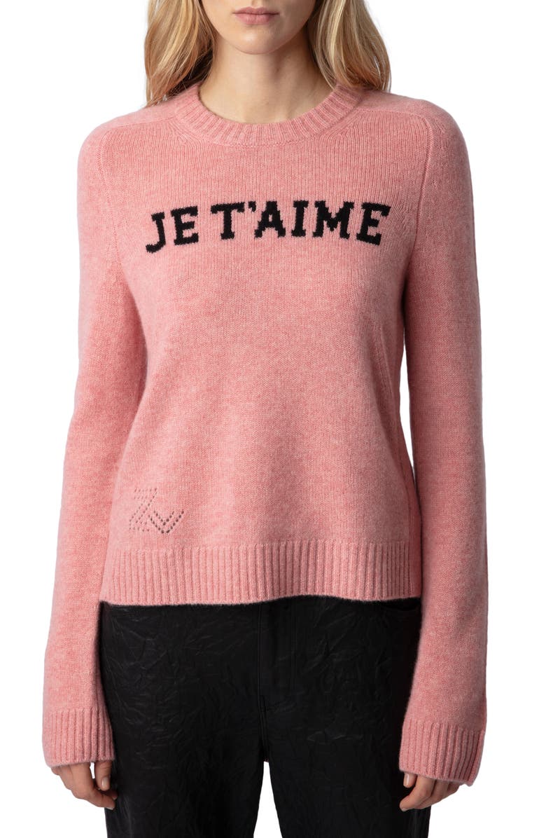 Zadig & Voltaire Lili Je T'Aime Cashmere Sweater, Main, color,