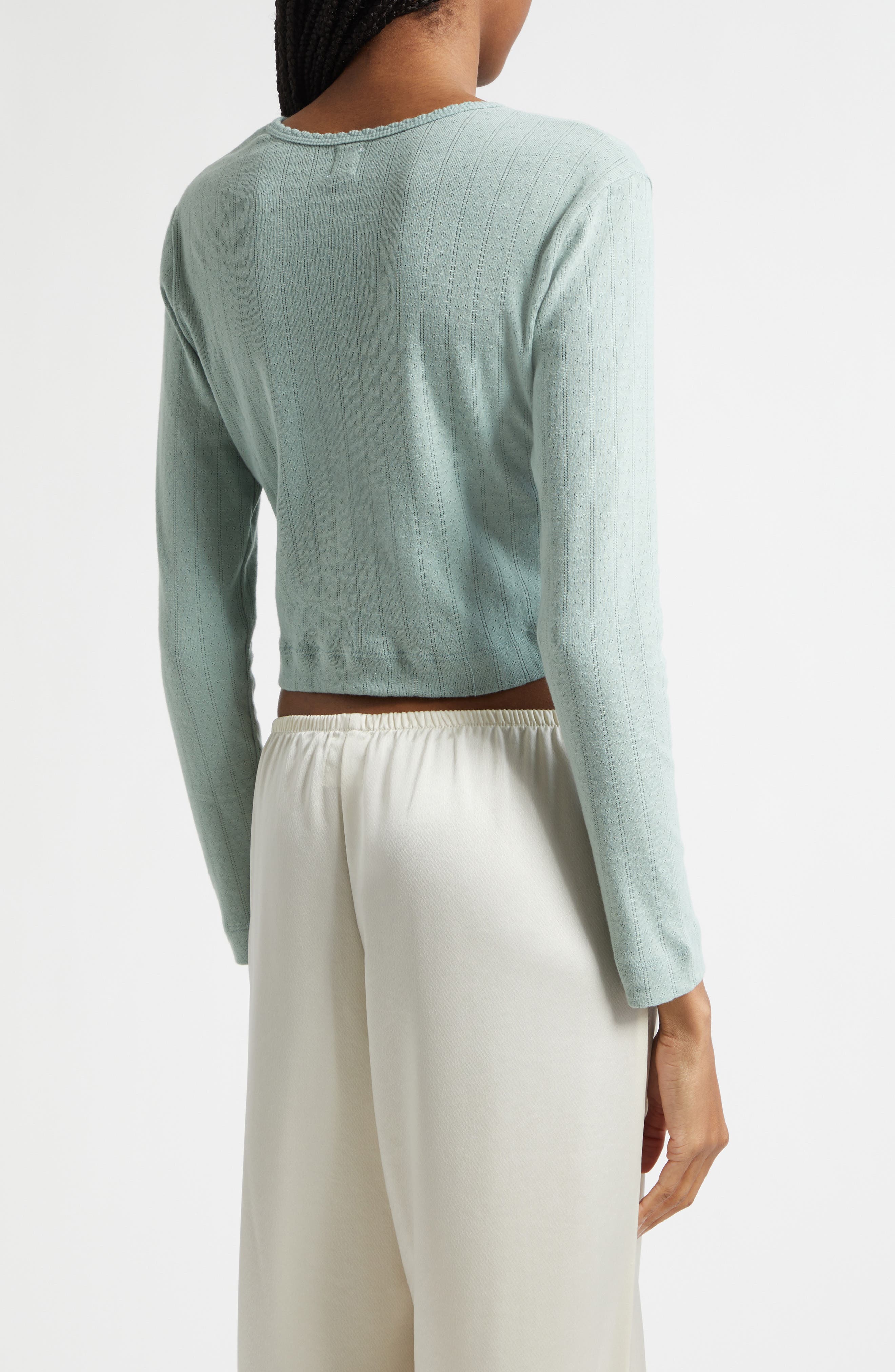 Cotton Pointelle Crop Cardigan - image 4