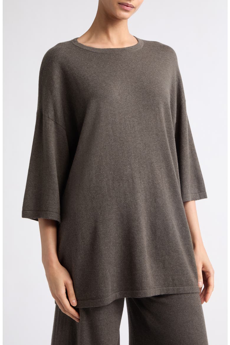 Agnette Oversize Cotton & Cashmere Sweater, Alternate, color, DEEP WALNUT