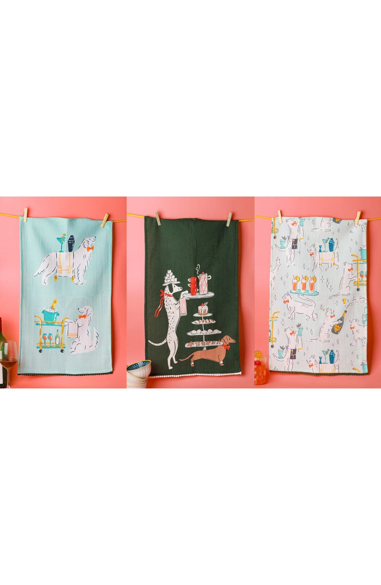 Tiramisu Cocktail Hour Set of 3 Kitchen Towels, Alternate, color, Hunter Green/ Aqua/