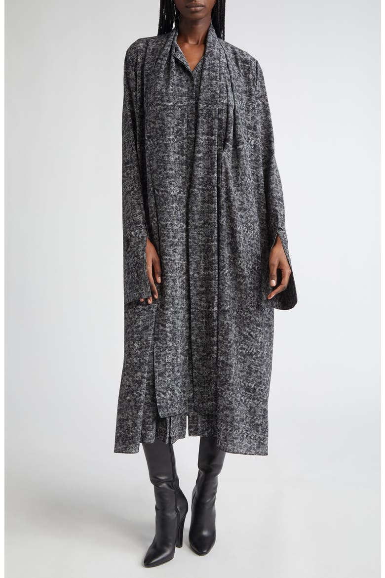 Smudge Glen Plaid Silk Crêpe de Chine Scarf Shirtdress, Main, color, PEWTER MULTI