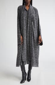 Michael Kors Collection Smudge Glen Plaid Silk Crêpe de Chine Scarf Shirtdress