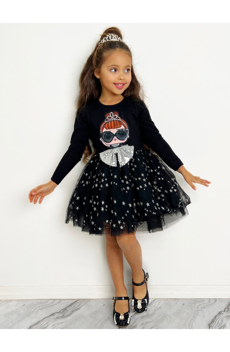Mia Belle Girls L.O.L. SURPRISE It Baby Shimmer Star Star Tutu Dress, Alternate, color, Black