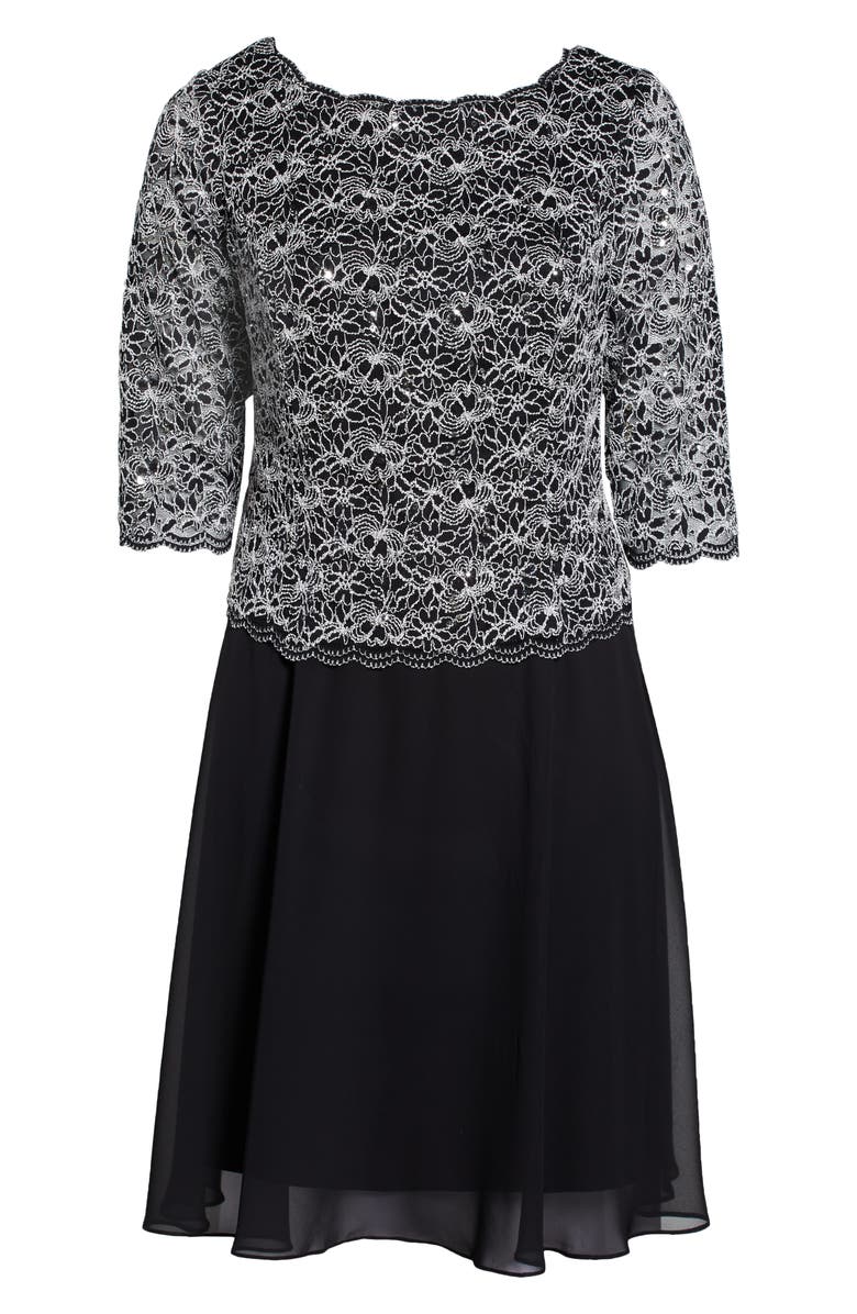 Alex Evenings Sequin Lace & Chiffon Dress, Alternate, color, 