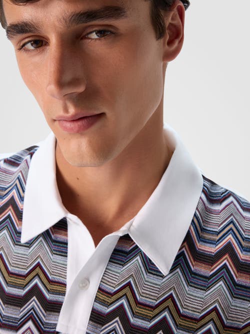 Missoni Short Sleeve Polo With Geometric Zigzag Pattern In White