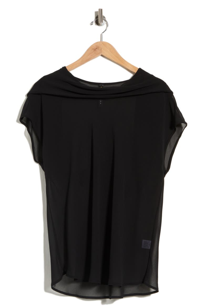 Cowl Neck Scarf Detail Sheer Top, Main, color, BLACK
