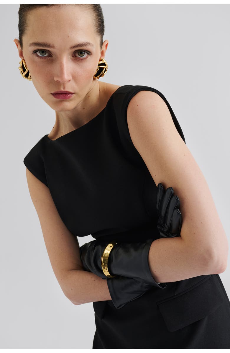 Malina Adelina High Neck Mini Dress, Alternate, color, Black