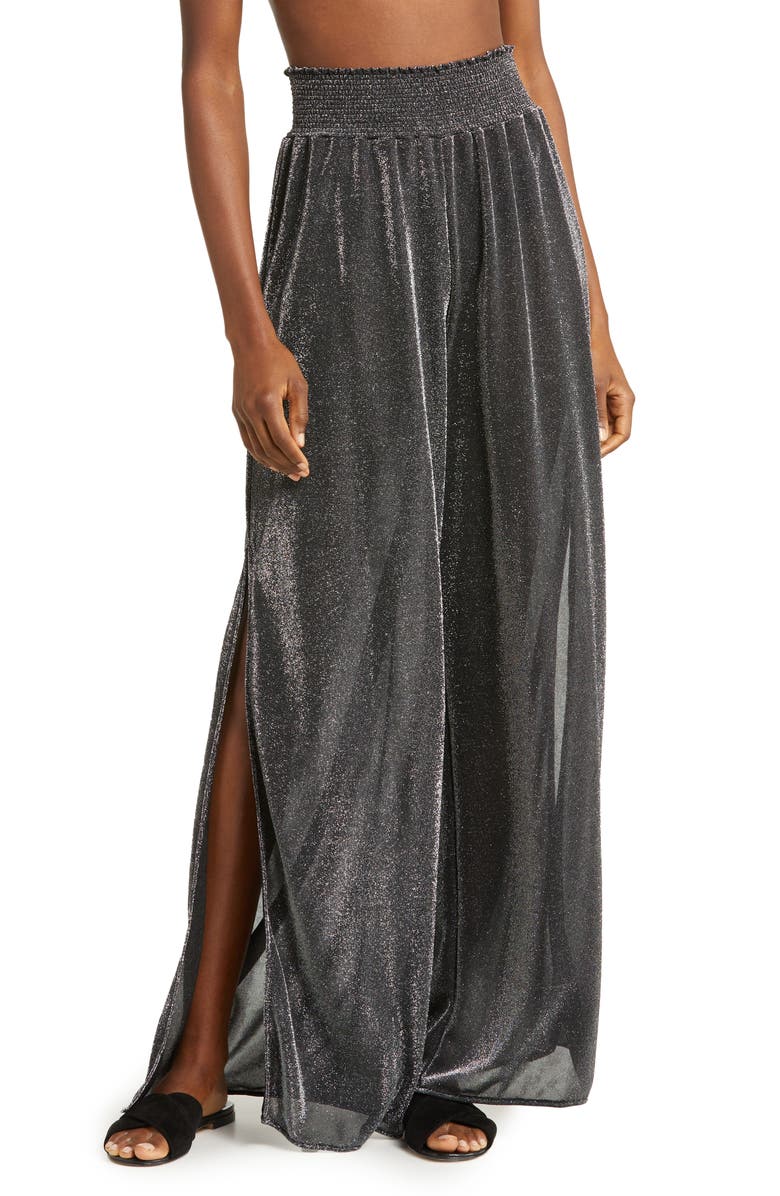 Ramy Brook Athena Sparkle Split Hem Wide Leg Pants, Main, color,