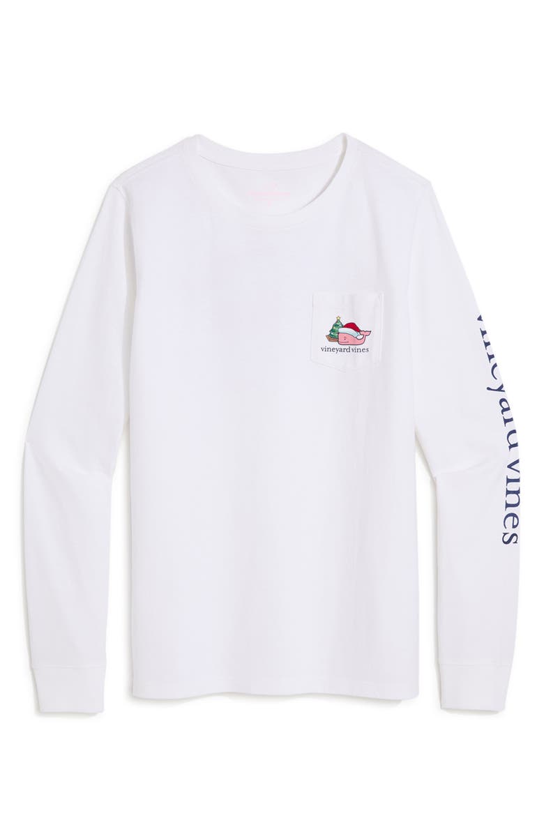 vineyard vines Santa Whale Cotton Long Sleeve Graphic T-Shirt, Main, color, White Cap