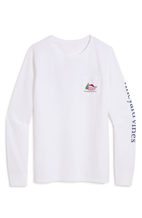 Santa Whale Cotton Long Sleeve Graphic T-Shirt