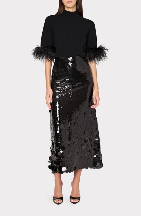 Feather Detail Mock Neck Sweater (Petite)