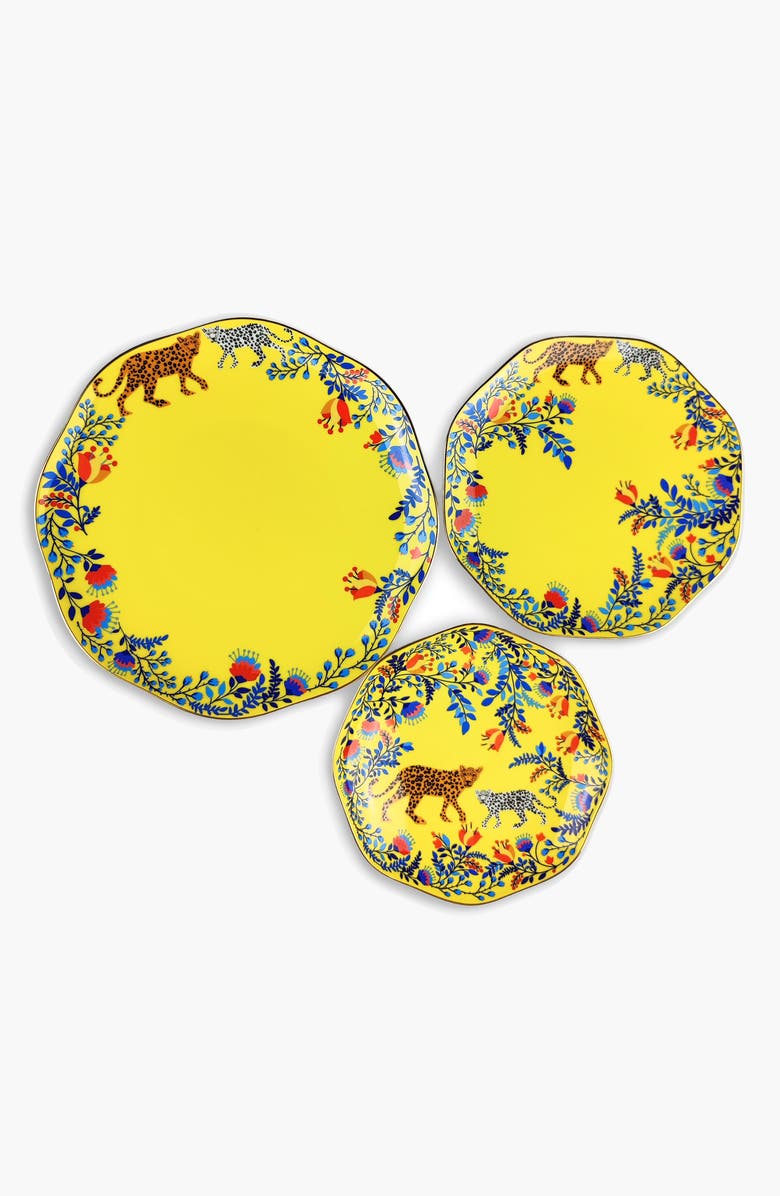 Jessie Zhao New York Amazon Rainforest Bone China Plates In Yellow, Set Of Three, Main, color, Yellow