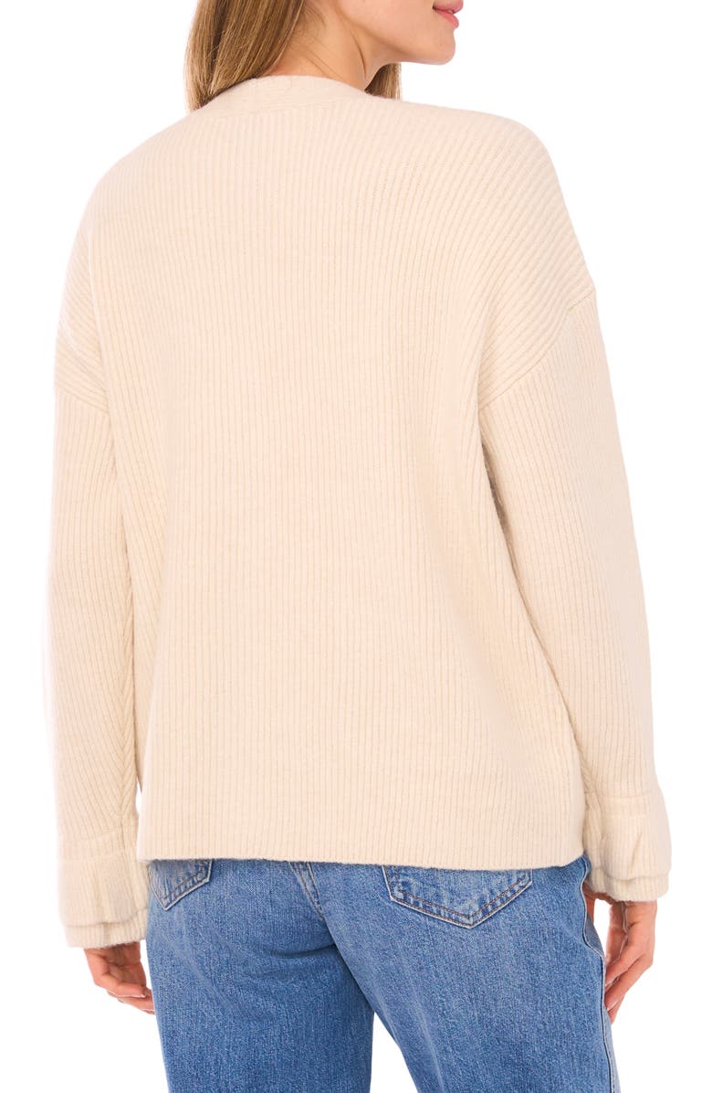 CeCe Ruffle Cuff Cardigan, Alternate, color, Birch