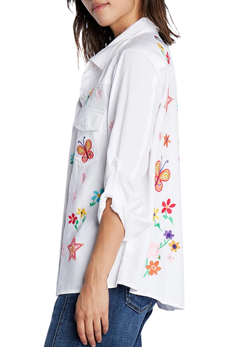 Billy T Sketchbook Embroidered Button-Up Shirt, Alternate, color, White