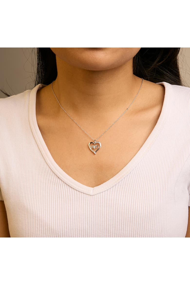 Silver Diamond Accent MOM in Heart Pendant Necklace  Inches, Alternate, color, White
