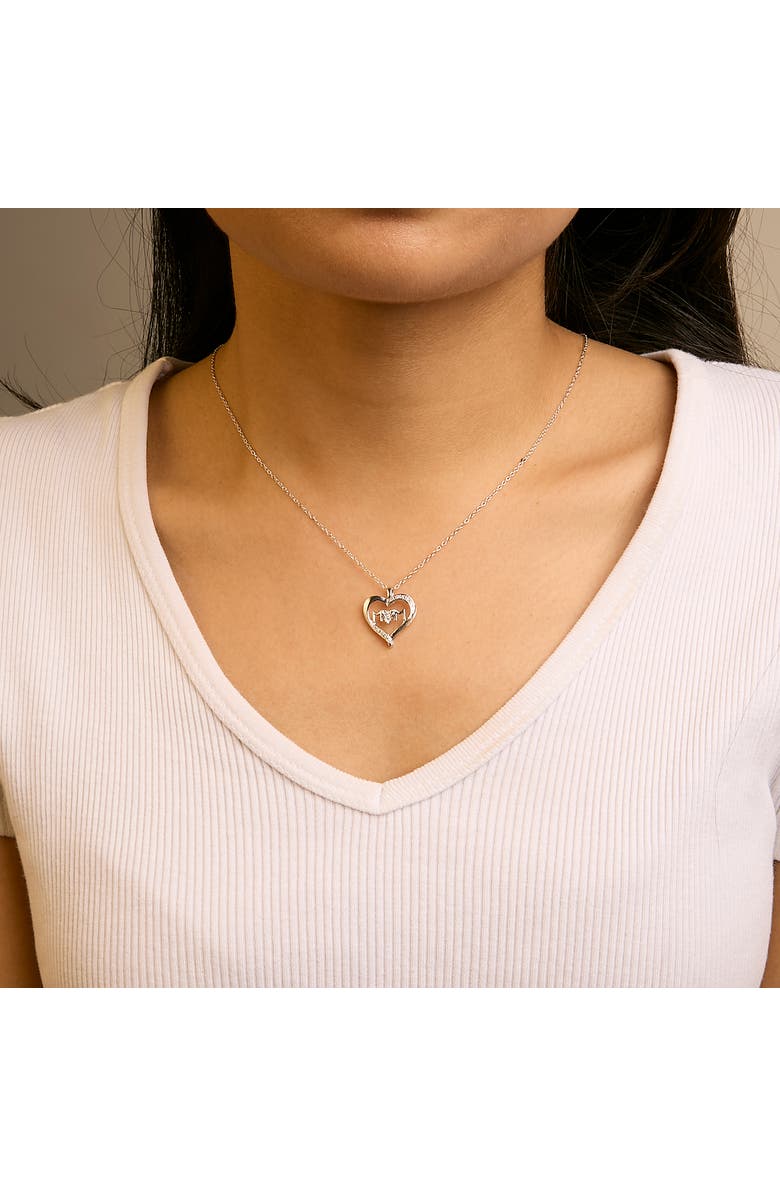 Haus of Brilliance Silver Diamond Accent MOM in Heart Pendant Necklace  Inches, Alternate, color, White